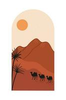vettore illustrazione di tramonto deserto paesaggio. selvaggio occidentale Texas deserto tramonto con montagne e cactus nel piatto cartone animato stile.