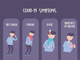 covid 19 infografica pandemica che mostra sintomi coronavirus vettore