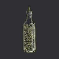 bicchiere bottiglia con oliva olio. Vintage ▾ disegnato simbolo vettore