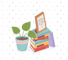 cornice e libri per piante in vaso dolce casa vettore