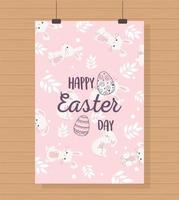 buona pasqua appendere la carta coniglietti decorazione floreale sfondo rosa vettore