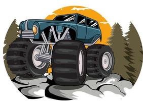 monster truck in vista montagne vettore