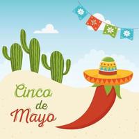 cinco de mayo biglietto d'invito pepe con cappello cactus celebrazione messicana vettore