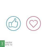 pollici su e cuore, sociale media icona, empatico emoji reazioni. semplice schema stile. magro linea vettore illustrazione. eps 10