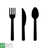 forchetta coltello cucchiaio icona. semplice solido stile. posate simbolo, utensile, vasellame nero sagome, cibo concetto. glifo vettore illustrazione isolato su bianca sfondo. eps 10.