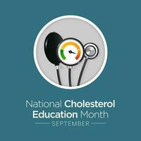 nazionale colesterolo formazione scolastica mese è osservato ogni anno durante settembre, per aumentare consapevolezza di cardiovascolare patologia, colesterolo, e ictus. vettore illustrazione