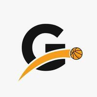 pallacanestro logo su lettera g con in movimento pallacanestro icona. cestino palla logotipo simbolo vettore