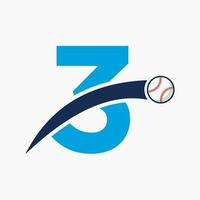baseball logo su lettera 3 con in movimento baseball icona. baseball logotipo modello vettore