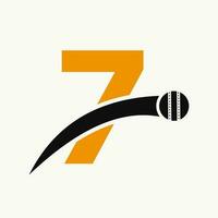 cricket logo su lettera 7 con in movimento cricket palla icona. cricket palla logo modello vettore