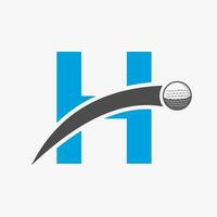 golf logo su lettera h concetto con in movimento golf palla icona. hockey sport logotipo simbolo vettore