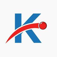 lettera K bowling logo. bowling palla simbolo con in movimento palla icona vettore