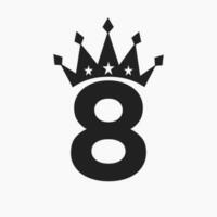 corona logo su lettera 8 lusso simbolo. corona logotipo modello vettore