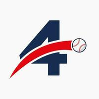 baseball logo su lettera 4 con in movimento baseball icona. baseball logotipo modello vettore