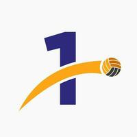 pallavolo logo su lettera 1 con in movimento pallavolo palla icona. volley palla simbolo vettore