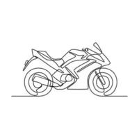 uno continuo linea disegno di motociclo come terra veicolo con bianca sfondo. terra mezzi di trasporto design nel semplice lineare stile. non colorazione veicolo design concetto vettore illustrazione