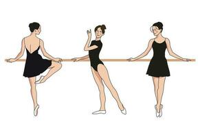 tre giovane balletto ballerini In piedi nel diverso pose su un' bianca sfondo. illustrazione di un' ballerina nel speciale danza vestiti. vettore piatto illustrazione.