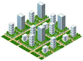 il città stile di vita scena su urbano temi con case, macchine, le persone, alberi e parchi. concetto isometrico 3d illustrazioni vettore per disegno, Giochi, ragnatela