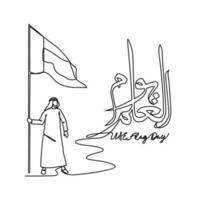 uno continuo linea disegno di Emirati Arabi Uniti bandiera giorni con bianca sfondo. patriottico design nel semplice lineare stile. Emirati Arabi Uniti bandiera giorno design concetto vettore illustrazione. traduzione è contento Emirati Arabi Uniti bandiera giorno