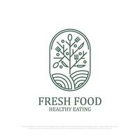 minimalista fresco cibo logo illustrazione, fresco logo design con schema arte forma, migliore per natura ristorante cartello o simbolo vettore