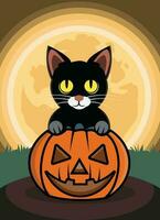 Halloween zucca con gatto vettore