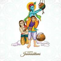 sfondo della carta di festa religiosa di lord krishna janmashtami vettore