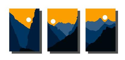 impostato di astratto scenario paesaggio manifesto con montagna, cielo , tramonto. vettore illustrazione