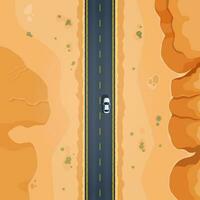 deserto strada superiore Visualizza di auto guida lungo autostrada vettore
