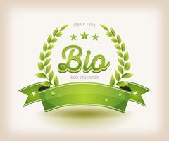 Bio And Eco Label With Green Banner vettore