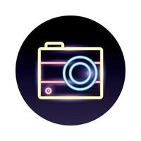 icone di stile delle luci al neon fotografiche della macchina fotografica vettore