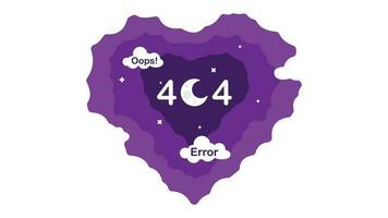 404 errore pagina design. cuore forma cielo con Luna e nuvole. piatto stile vettore illustrazione