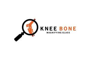 ortopedico ginocchio comune ingrandimento bicchiere silhouette simbolo logo design vettore