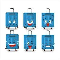 cartone animato personaggio di blu bagagli con Sorridi espressione vettore