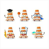 scuola alunno di arancia traffico cono cartone animato personaggio con vario espressioni vettore