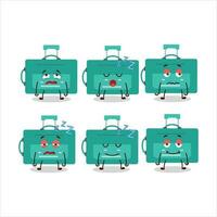 cartone animato personaggio di mini bagagli con assonnato espressione vettore