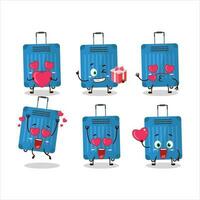 blu bagagli cartone animato personaggio con amore carino emoticon vettore