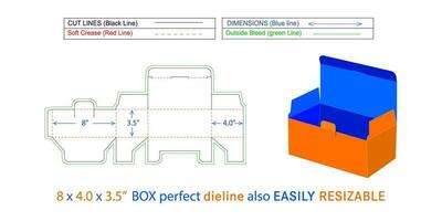 viso maschera scatola Dieline e 3d scatola vettore file 8 X 4.0 X 3.5 pollice scatola Dieline anche ridimensionabile e modificabile