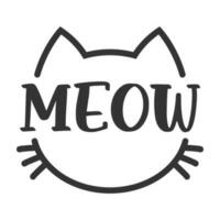 Miao lettering dentro gatto testa pittogramma, con orecchie e basettoni. carino design per felino Gli amanti e gatto mamme. vettore