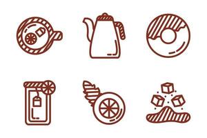 pacchetto di icone di stile della linea di caffè e tè vettore