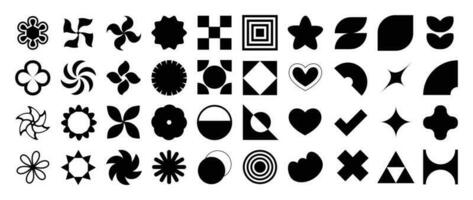collezione di geometrico forme su bianca sfondo. astratto nero colore icona elemento di fiore, quadrato, cerchio, frizzante, diverso forme. icona grafico design per decorazione, logo, attività commerciale, Annunci. vettore