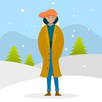 Flat Modern Male Model with coat Portrait in winter outdoors Vector Illustration