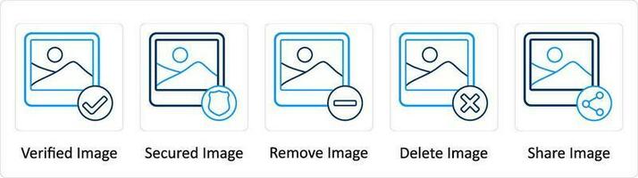 un' impostato di 5 extra icone come verificata Immagine, assicurato Immagine, rimuovere Immagine vettore