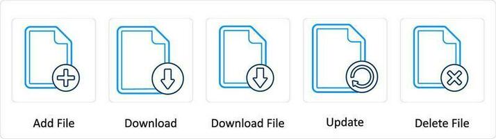 un' impostato di 5 extra icone come Inserisci file, Scarica, Scarica file, vettore