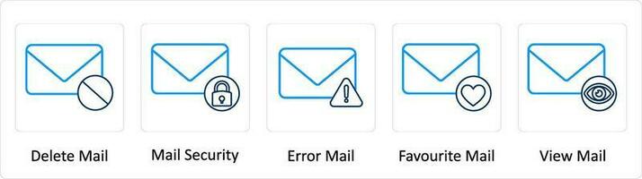 un' impostato di 5 extra icone come Elimina posta, posta sicurezza, errore posta vettore