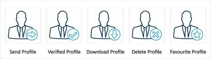 un' impostato di 5 extra icone come Spedire profilo, verificata profilo, Scarica profilo vettore