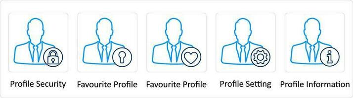 un' impostato di 5 extra icone come profilo sicurezza, preferito profilo, profilo ambientazione vettore