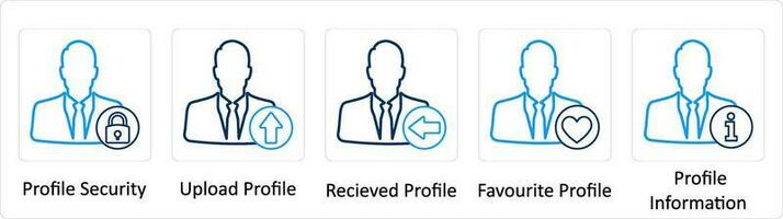 un' impostato di 5 extra icone come profilo sicurezza, caricare profilo, ricevuto profilo vettore