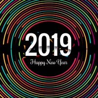 2019 Happy New Year text colorful shiny background vettore