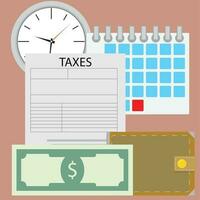 tempo per pagare imposta. moneta pagamento, contabilità e signore, finanziario tassazione, vettore illustrazione