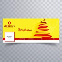 Merry christmas tree with facebook cover banner template  vettore