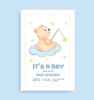 carta di baby shower con orso ed elementi adorabili. vettore